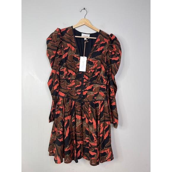 NWT Cleobella Reagen Puff Sleeve V-Neck Fit & Flare Canyon Mini Dress Sz: Medium - Picture 2 of 7